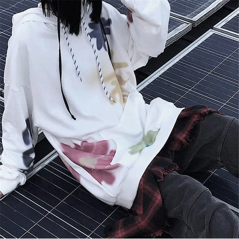 Модные Harajuku Японская Женская толстовка; осень Цветочный Принт толстовки пуловер с длинными рукавами Свободная Милая Толстовка Смешные Женщины