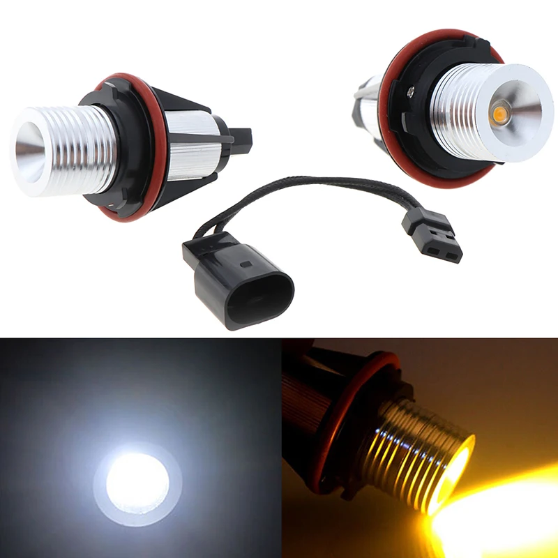 LED 엔젤 아이 링 마커 사이드 라이트, 화이트 옐로우 LED 전구, E39 E60 E87 X5, 1PC
