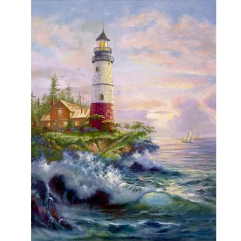 

Full Round Drill 5D Diamond Painting Cross Stitch Landscape Rhinestones Painting Home Decor Diamond Embroidery Mosaic Sailboat