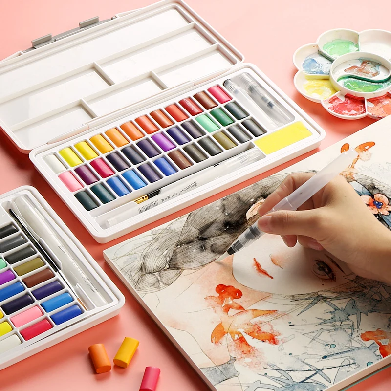 Billige Giorgione feste aquarell 24 36 48 farbe abgabe macaron pulver blau tragbare mit palette kunst liefert