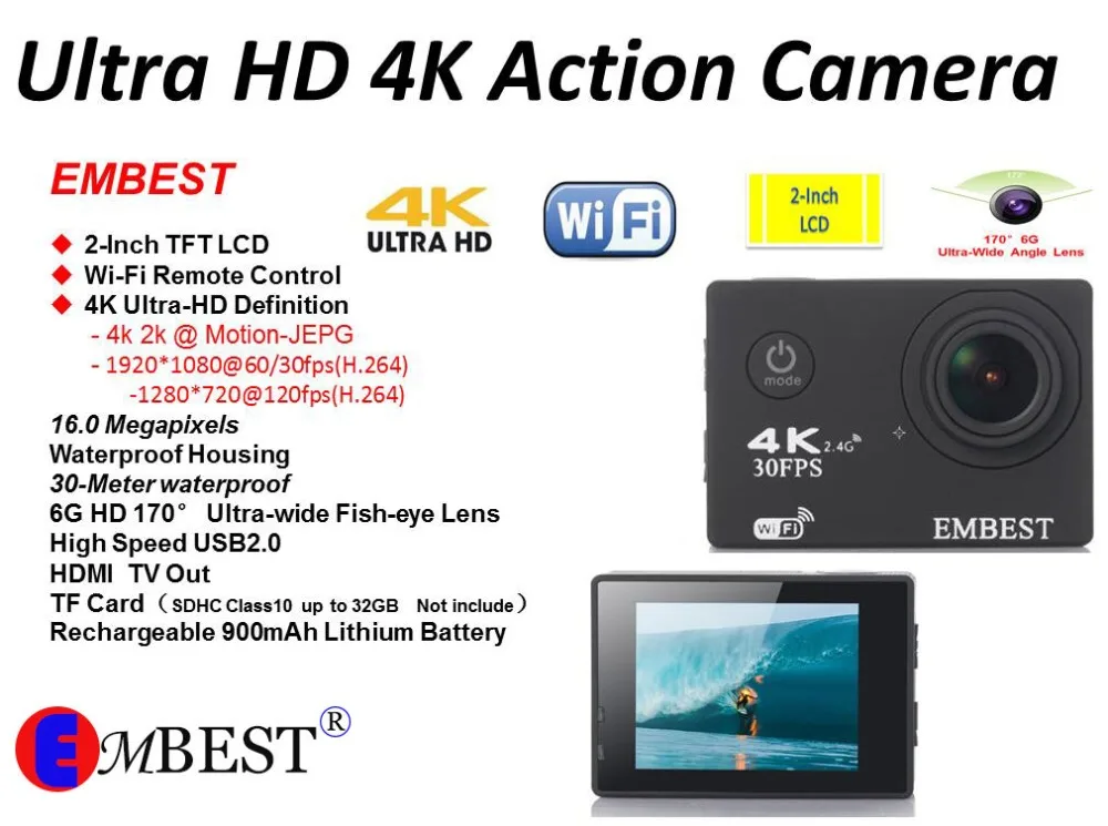 4K Экшн-камера F60/F60R с дистанционным управлением Wi-Fi 2,0 lcd 170D объектив камера на шлем Подводная Водонепроницаемая видеокамера 1080P@ 60fps