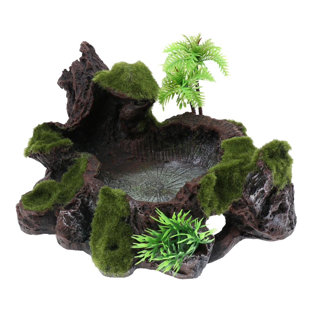 Vintage Moss Reptile Food And Water Bowl For Pet Aquarium Ornament Terrarium Dish Plate Lizards Tortoises Or Small Reptiles