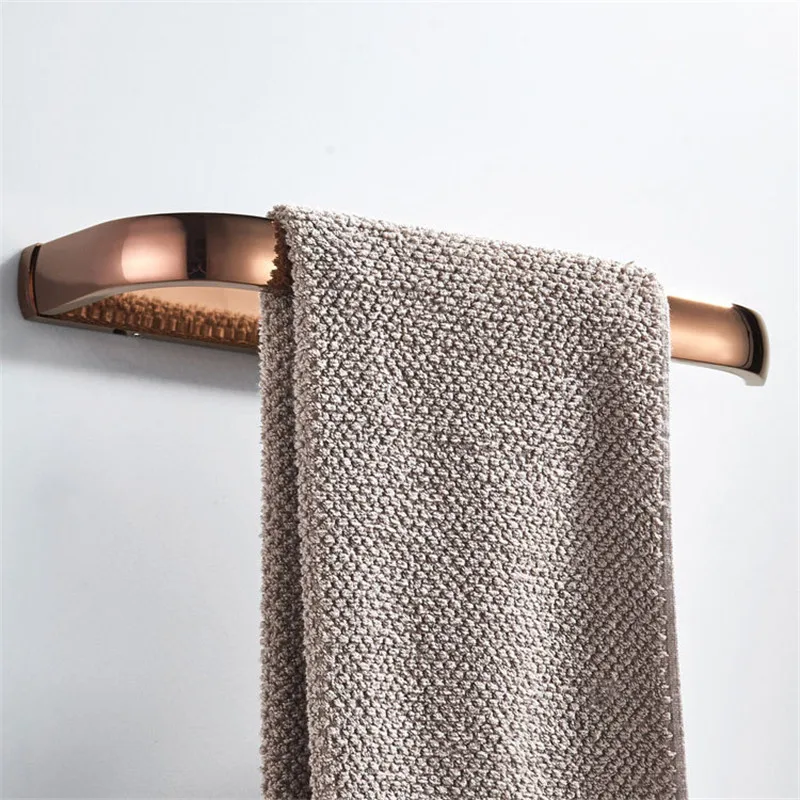 Tuqiu Towel Hanger Wall Mounted Rose Gold Towel Rack Bathroom Brass Gold Bar Rail White Holder