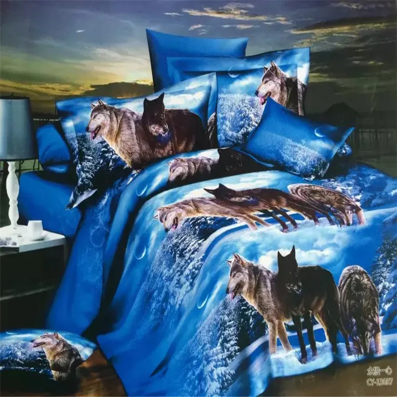 3D Blue Wolves King/Queen/Twin Size 3/4 Pezzi Set Biancheria Da Letto Di Piumino/Doona Cover Lenzuolo Federe Set Biancheria Da Letto