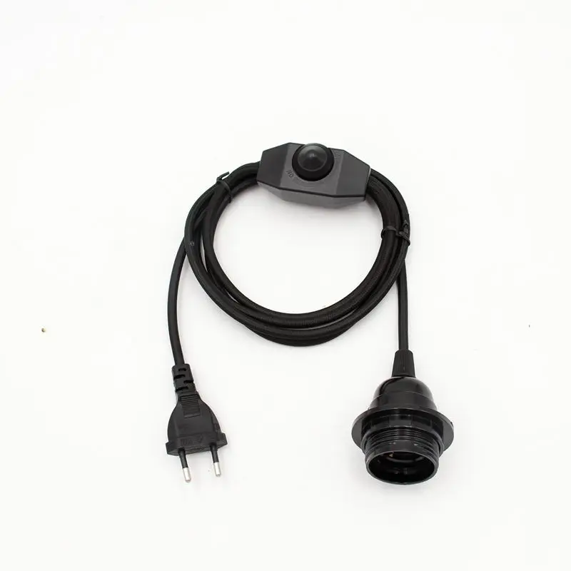 AC 220V EU Plug  Power Cords Textile Covered Cable With Dimmer Switch E27 Threaded Bulb Lamp Holder Ring For Hanging Light 4