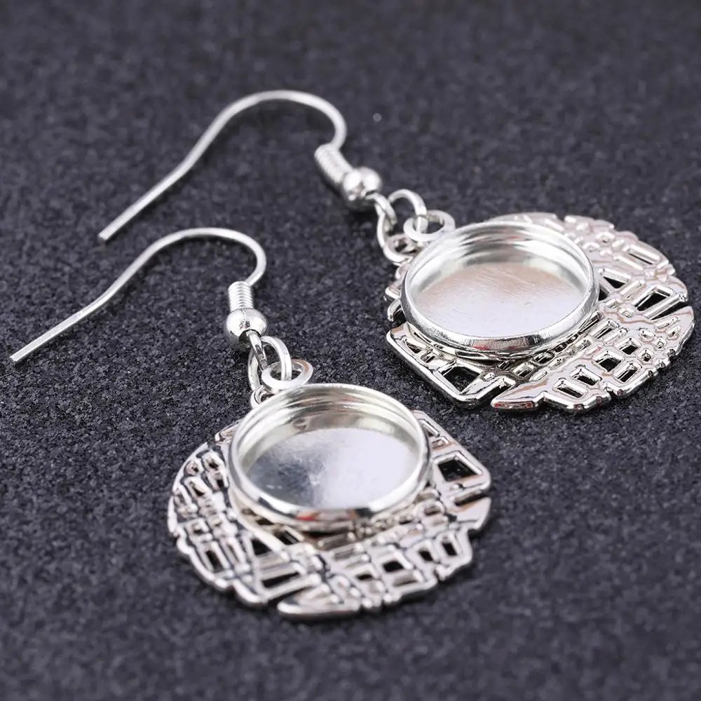 10pcs metal pendant drop earring settings fitting 12mm round cabochon base blanks diy accessories for earrings making supplies