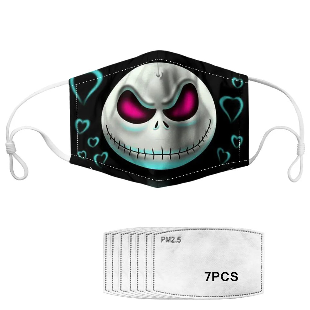 

Jack Skellington Print Face Mask Kids PM2.5 Anti-haze Mask Soft Breathbable Mouth Mask with 7 Filter Nightmare Before Christmas