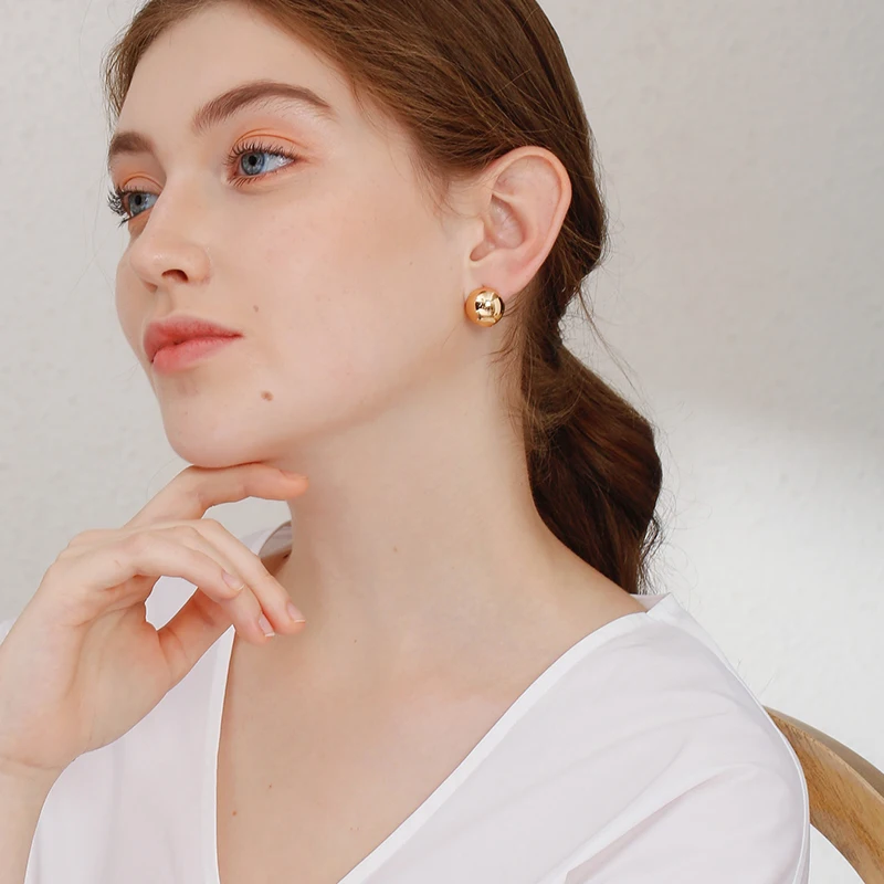 Peri'sBox 4 Designs Round Ball Geometric Earrings Textured Gold Earrings for Women Star Earrings Basket Huggie Earrings 2019 - Image 3