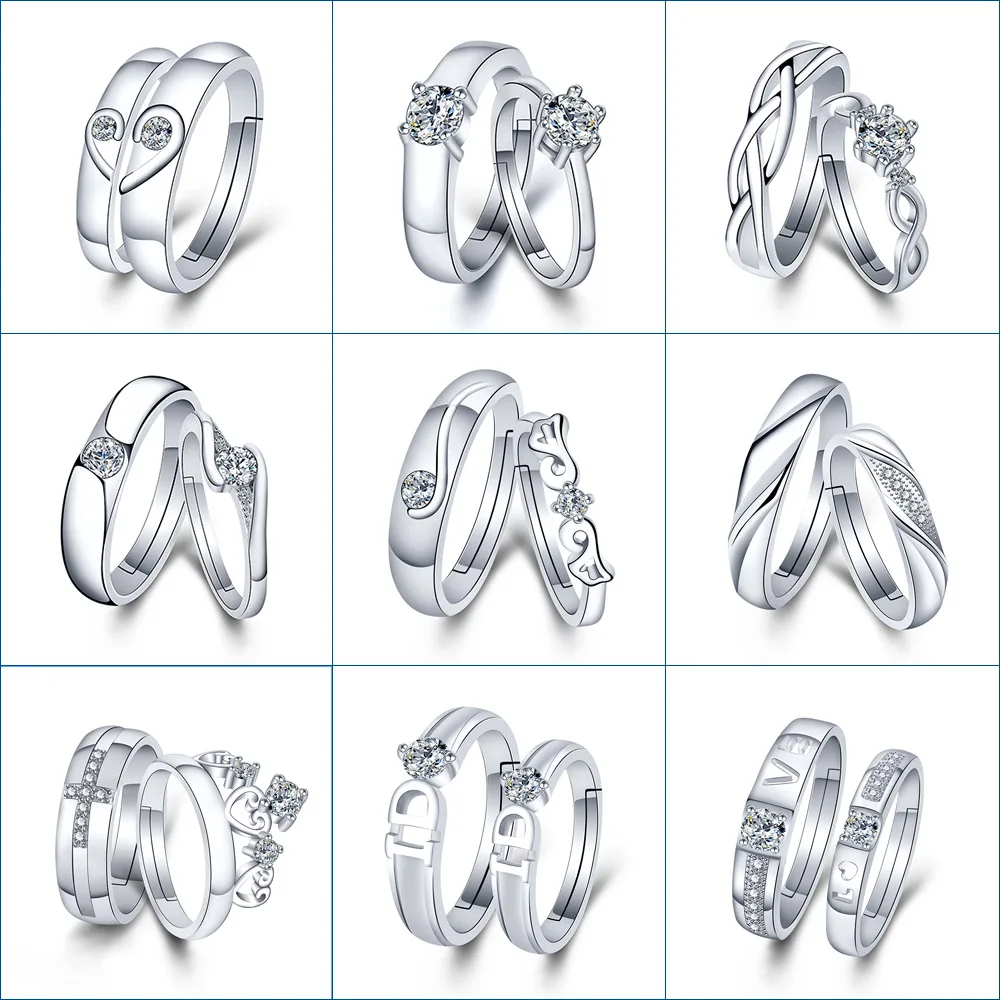 1 Набор, распродажа, регулируемые обручальные кольца для влюбленных с цирконием для женщин, модные свадебные кольца серебряного цвета, Австрийское кольцо с кристаллами