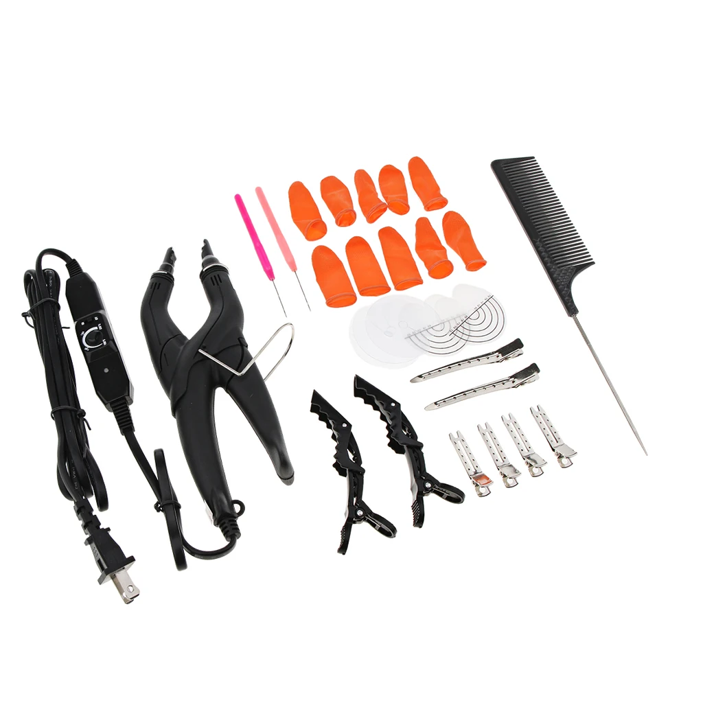 Professional Pre-Bonded Hair Extensions Fusion Keratin Heat Iron Connector Wand Apply Tool Kit - US Plug