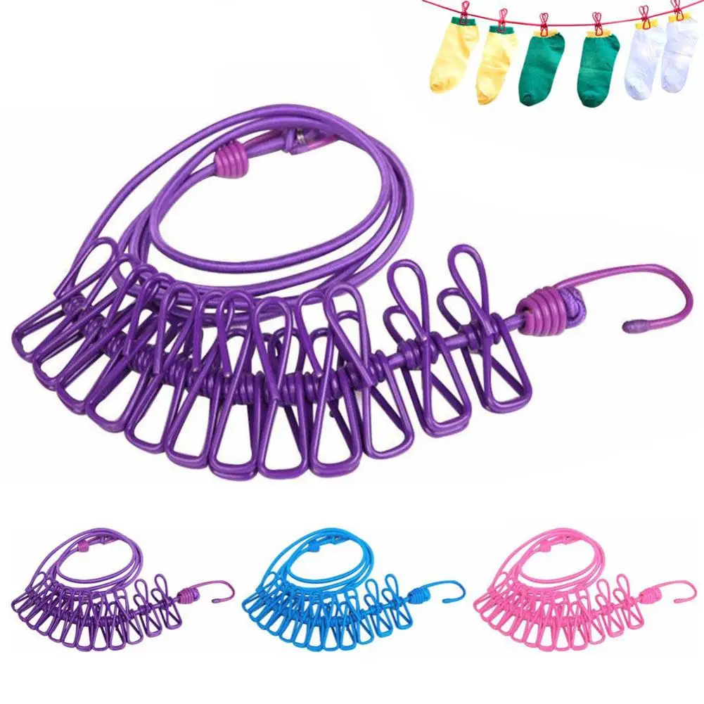 Elastic Drying Clothes Hanger clothes hanger clothes rack Drying Rack Clothes Line With 12 Clips Travel Elastic Clothesline Travel Retractable Rope