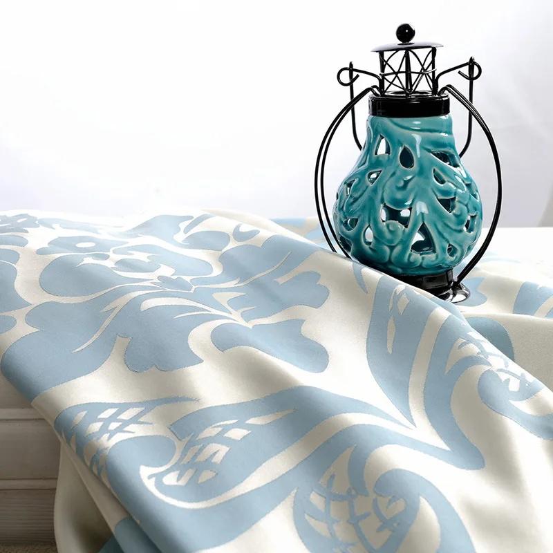 Роскошная Высококачественная жаккардовая ткань для штор для гостиной с вышивкой, Белый Тюль, синяя жаккардовая ткань для спальни, W-HM063#30 - Цвет: Fabric Curtain
