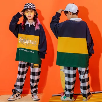 

Kids Hip Hop Dance Costumes Girls Jazz Dancing Clothes Long Sleeve Polo Shirt Boys Street Dance Clothing Stage Outfits VO207