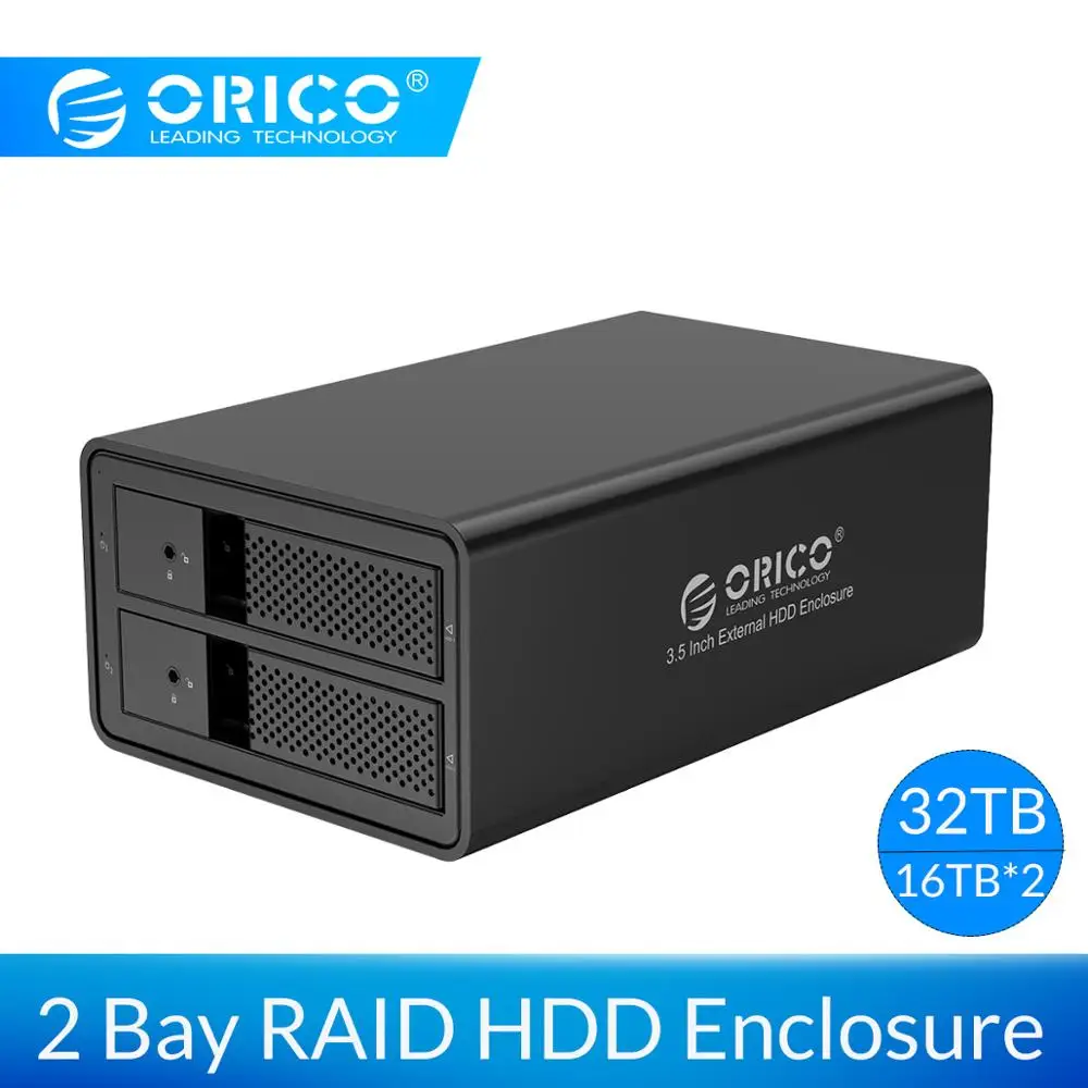 ORICO 2 bay 3,5 дюймов USB3.0 для SATA HDD док-станция с RAID алюминиевый корпус для жестких дисков 78 Вт внешний адаптер питания HDD Чехол
