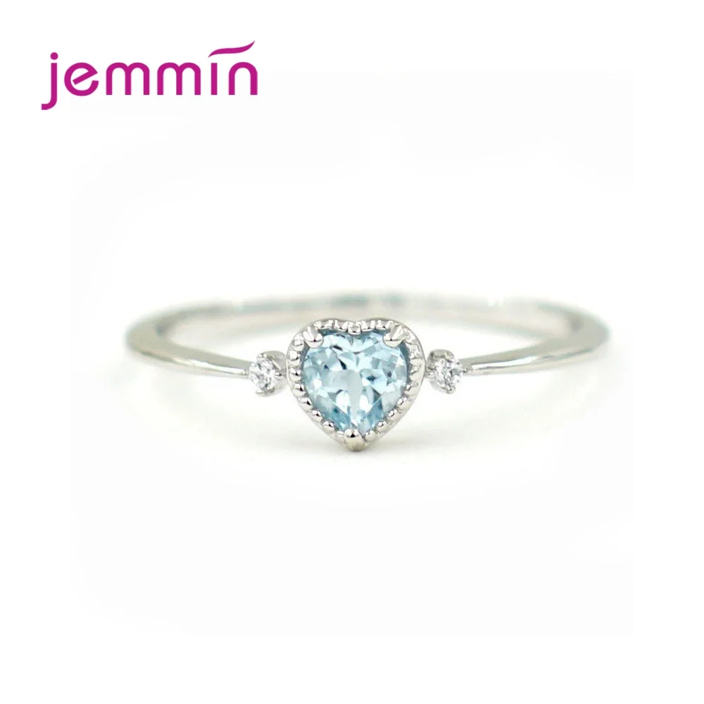 

Top Vendor Korean Trend Delicate 925 Sterling Silver Engagement Rings For Women Sky Blue Heart Pattern Cubic Zircon Jewelry Gift