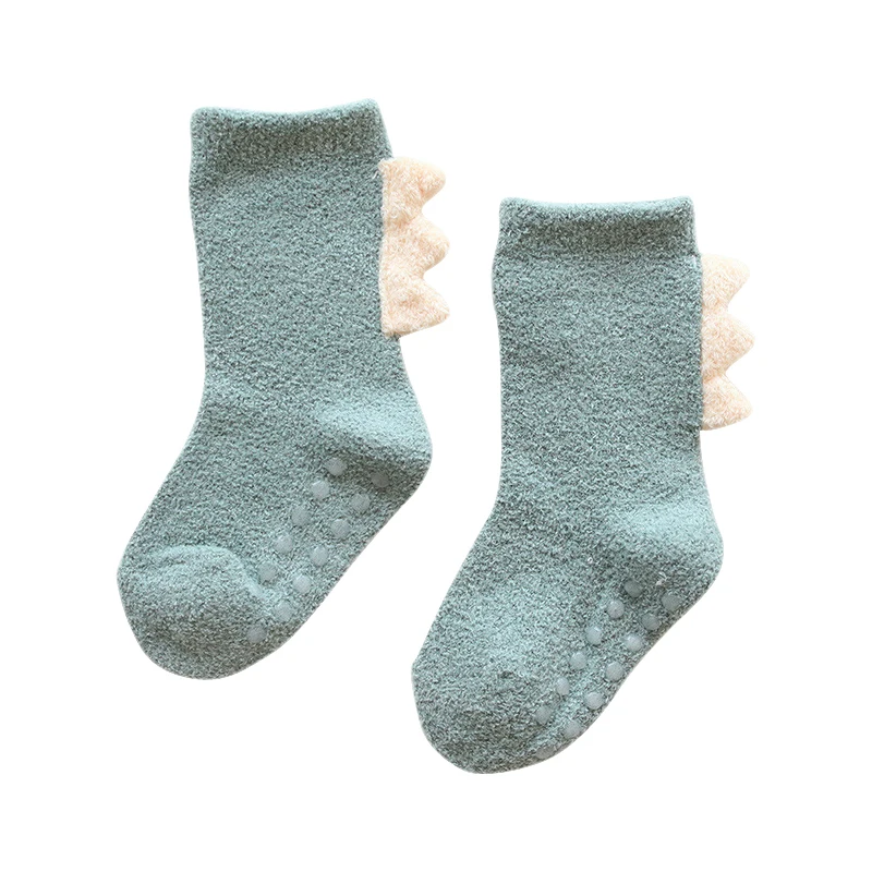 Милые мягкие пушистые носки ярких цветов с динозавром для малышей теплые зимние носки из бархата кораллового цвета высококачественные нескользящие носки-Тапочки - Цвет: G
