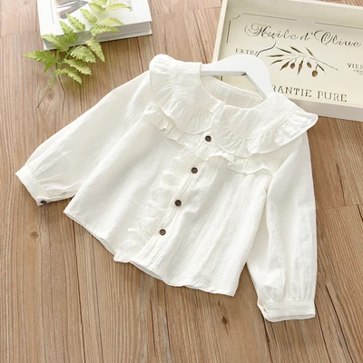 Детский для девочек милая блузка детские топы ; сезон весна-осень; от 3 до 10 лет детская одежда с длинными рукавами Повседневное блузки - Цвет: Белый