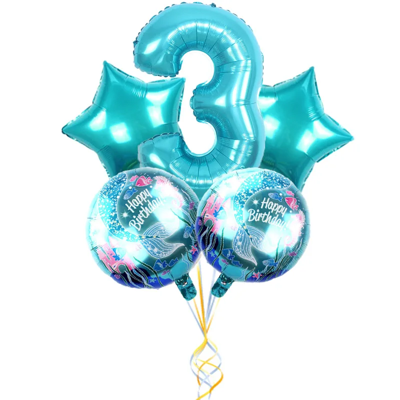 18 дюймов круглые воздушные шары из фольги русалки 32 дюйма синий Набор цифр для девочек с днем рождения подарок душ сюрприз латексные globos - Цвет: 5pcs mermaid set3