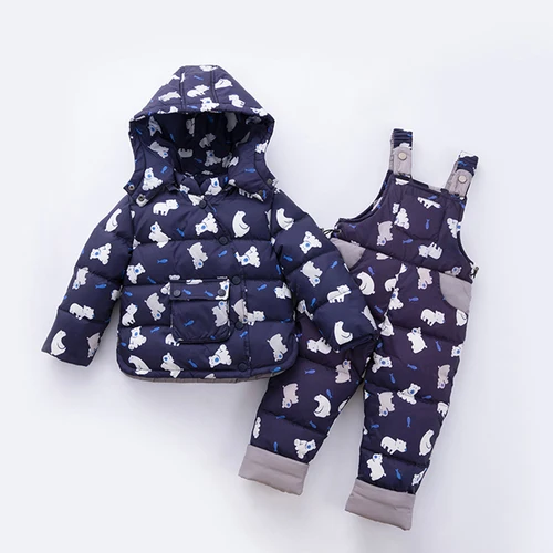Dark Blue Зимняя детская одежда для девочек, комплект детской одежды для девочек и мальчиков, детский лыжный костюм, комбинезоны пуховик на утином пуху теплый зимний комбинезон; куртка+ комбинезон; комплект одежды 2 шт./компл - Цвет: Dark Blue