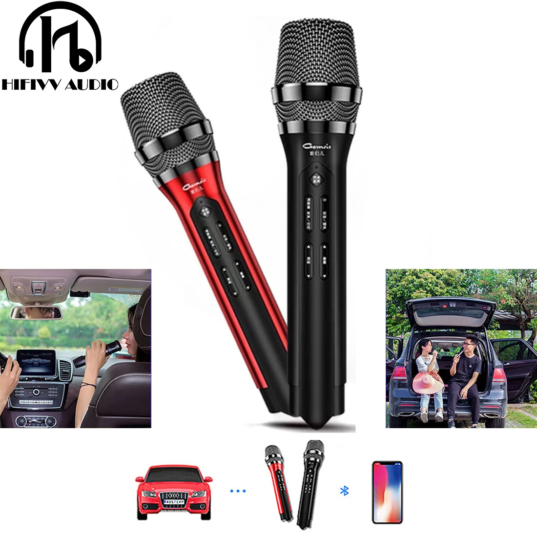 UHFCarKTVSuitKsongMobilePhoneMicrophoneWirelessFMcarSpeakerMicrophoneKaraoke
