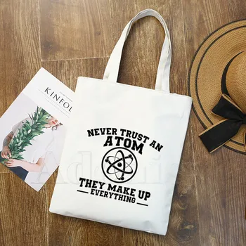 

Never Turst An Atom Women Foldable Canvas Shoulder Bag Canvas Tote Eco Shopping Bag Canvas Tote Bag Casual HandBag Daily Use