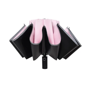 

Folding Reverse Students Reflective Strip Protective Sun Rain Sunshade 3 Fold Windproof Button Coated Anti-UV Automatic Umbrella