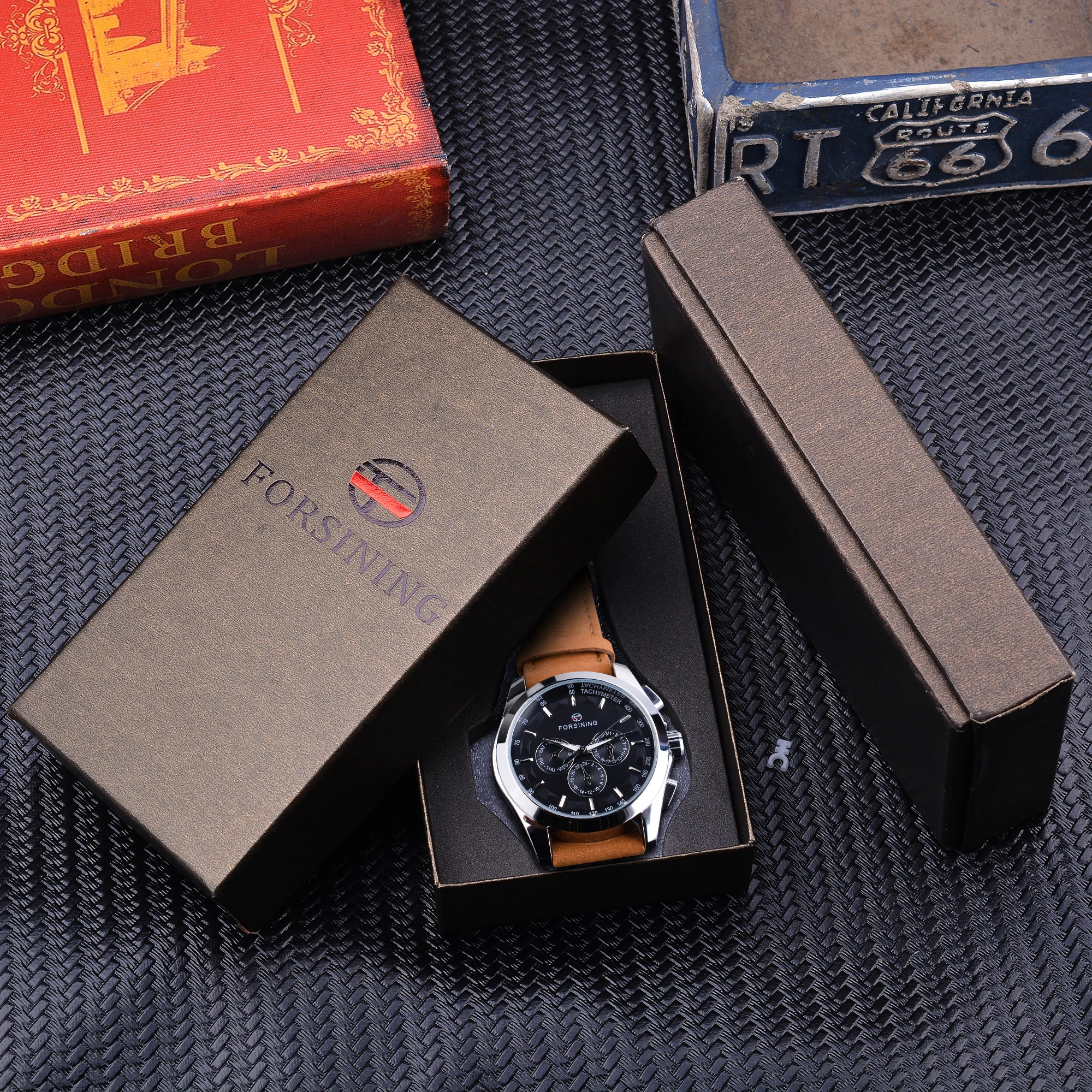 Forsining Automatische Mechanische Uhren Schwarzes Zifferblatt Herren Armbanduhr Mode Kalender Echtes Leder Männer Uhr Relogio Masculino_voghion.com