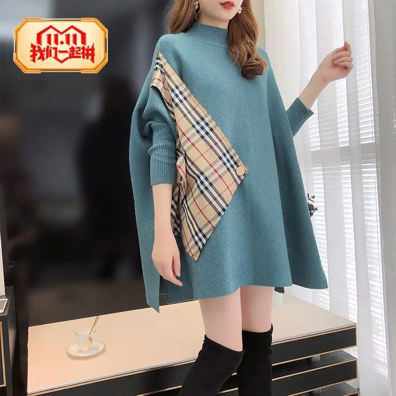 

New winter half high collar fashion shawl women's medium and long temperament Batman shirt women's loose large Cape fashion