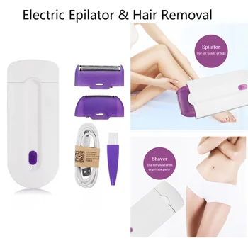 

2 IN 1 USB Rechargeable Portable Laser Epilator Rotary Shaver Body Face Leg Bikini Depilator Women Hair Remover Tool 20#38