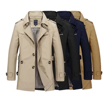 Мужской весенний осенний деловой Повседневный длинный Хлопковый тренч пальто куртка мужская зимняя брендовая Классическая знаковая Тренч двубортное пальто для мужчин