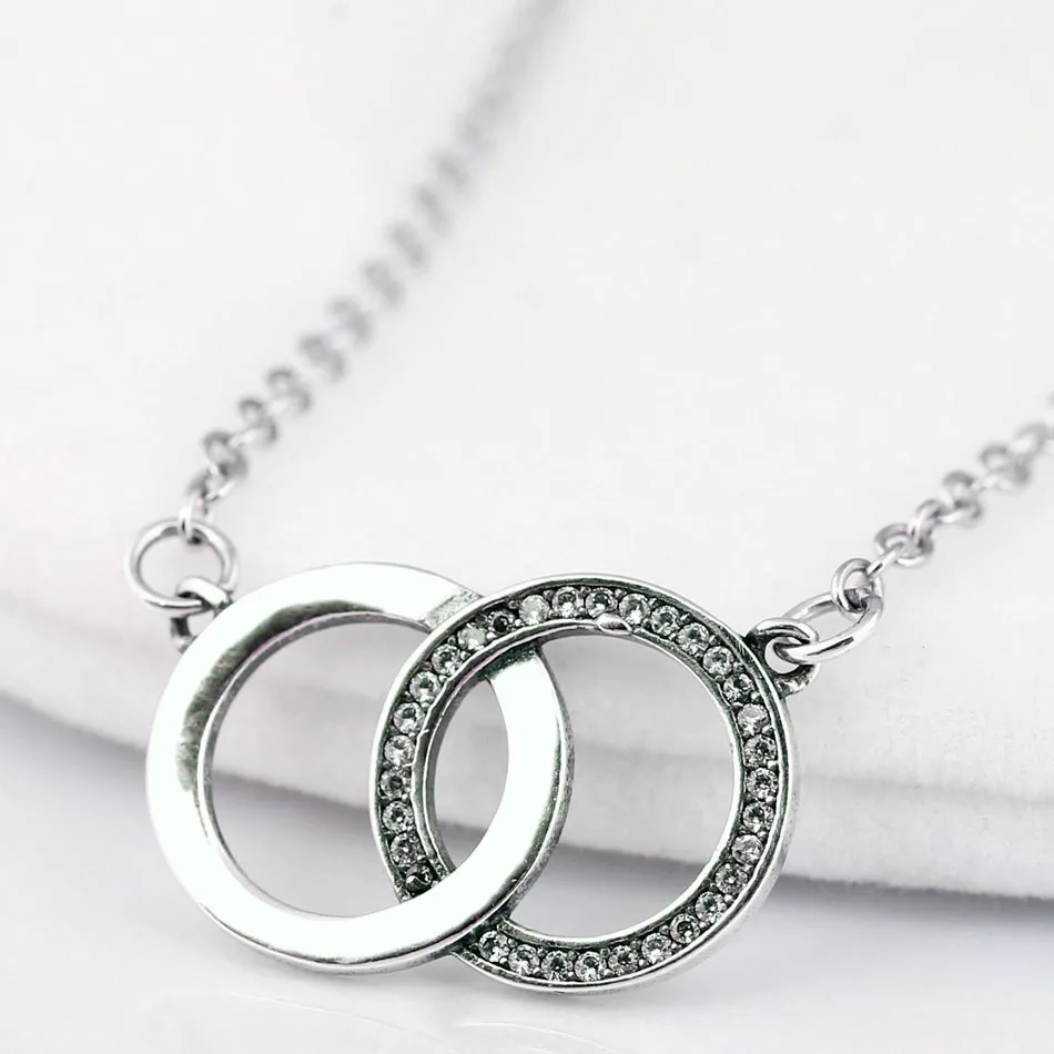 

New Logo Signature Two Interlocking Circles Necklace For Women Wedding Party Gift Pandora Jewelry 925 Sterling Silver Necklace