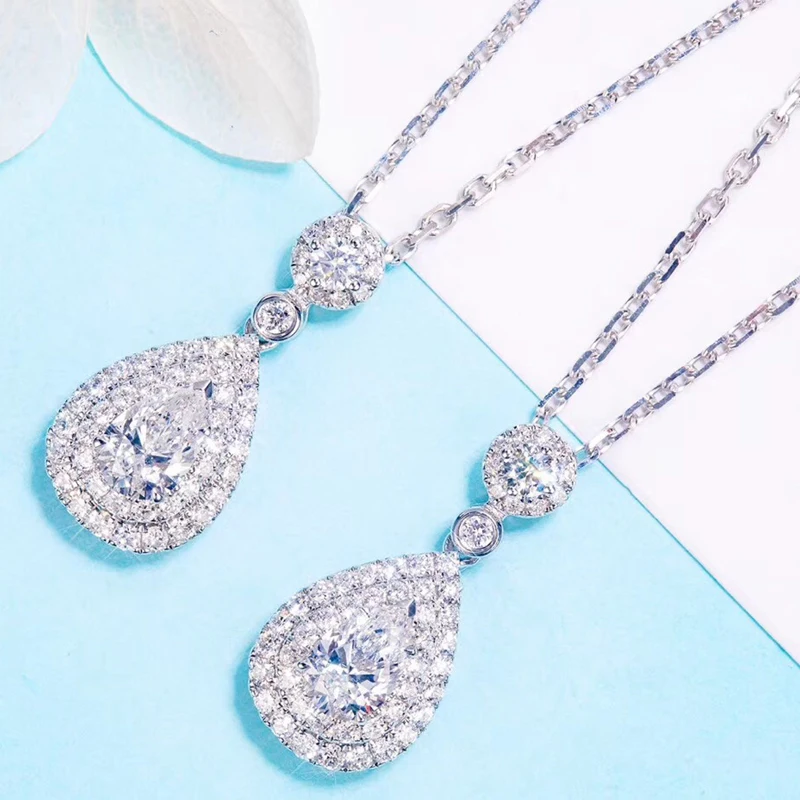 AEAW, горячие продажи, 0.30ct из белого золота 18 К высшего класса леди модное, в форме груши разрезать с алмазными подвесками, Замшевые женские ботинки Цепочки и ожерелья для Для женщин