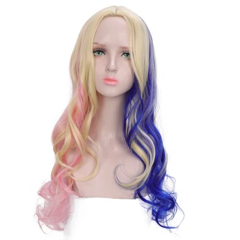 

Long curly hair golden pink purple synthetic wig middle part cosplay wig Two Tone Ombre Color Women Synthetic Hair Wigs