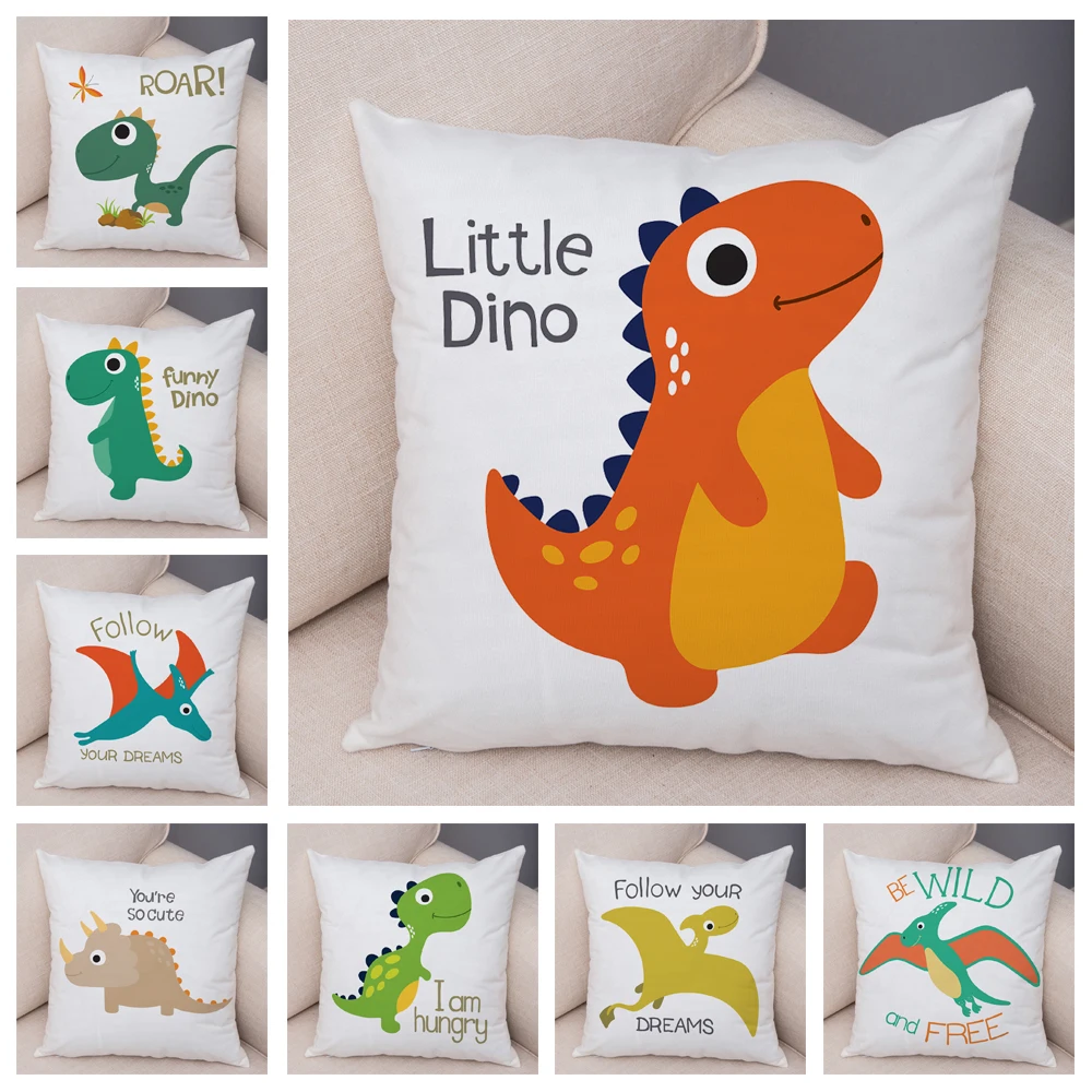 

Nodric Style Cute Jurassic Dinosaur Cushion Cover Decor Cartoon Animal Pillow Case Soft Plush Pillowcase for Children Room Sofa