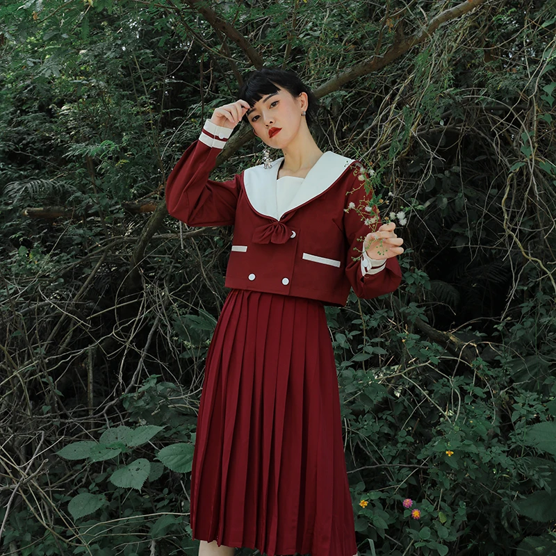 Geborduurde Jk Uniform Rok Rood Pak Vrouwelijke Herfst En Winter Twee Stuk Pak Hoge Taille Leuke Printing Victoriaanse Jurk kawaii Geborduurde Jk Uniform Rok Rood Pak Vrouwelijke Herfst En Winter Twee Stuk Pak Hoge Taille Leuke Printing Victoriaanse Jurk kawaii