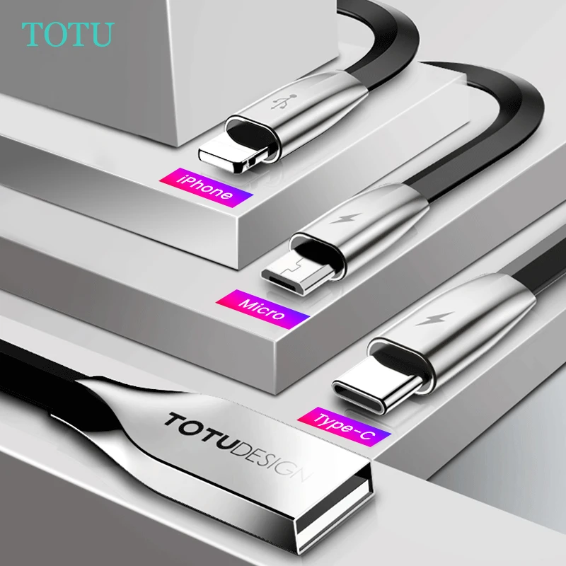 

TOTU3 in 1 USB cable for iphone Xs Max Xr X 8 7 type fast charging - C micro USB cable for Android phone line C cable