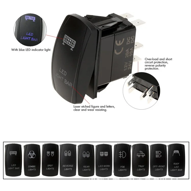 12 V/24 V 20A автомобильный модифицированный переключатель большой размер светодиодный Управление лампой выключатель питания ВКЛ-ВЫКЛ пятисечный водонепроницаемый переключатель