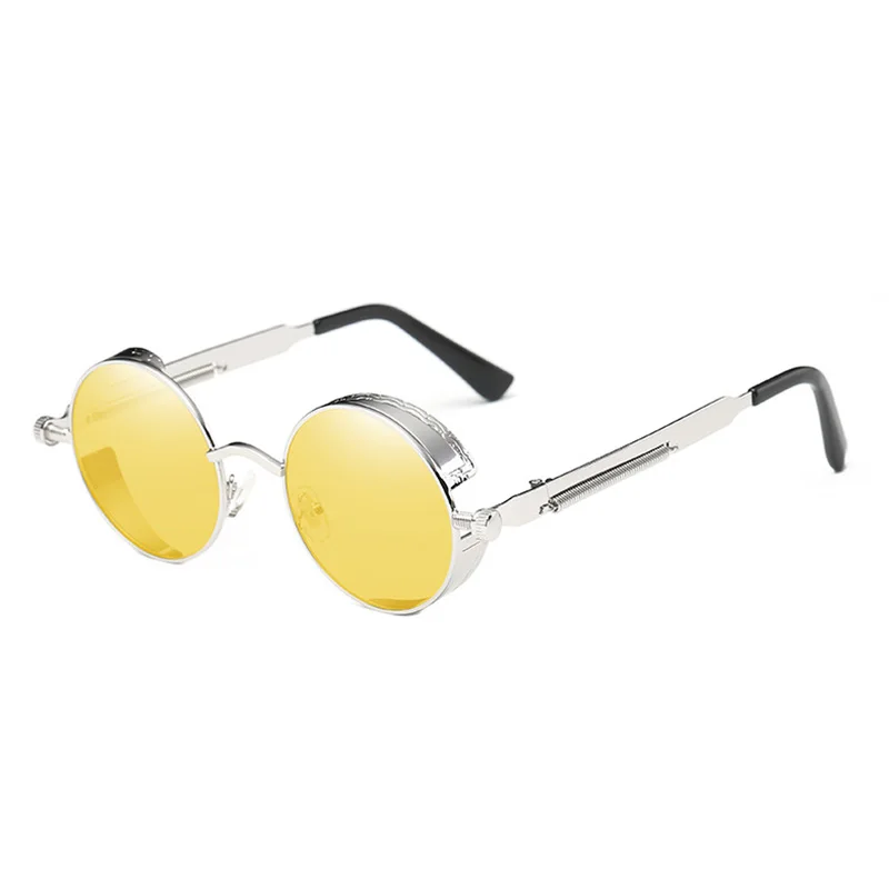 Silver Yellow RBENN металлические круглые солнцезащитные очки в стиле стимпанк для мужчин и женщин, фирменный дизайн, Винтажные Солнцезащитные очки, высокое качество, очки в стиле панк, зеркальные, UV400 - Цвет линз: Silver Yellow
