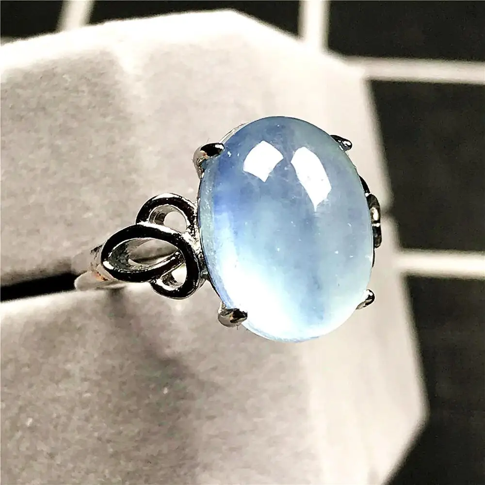 

Top Natural Ocean Blue Aquamarine Ring Jewelry For Woman Man Clear Crystal 13x10mm Oval Beads Silver Stone Adjustable Ring AAAAA