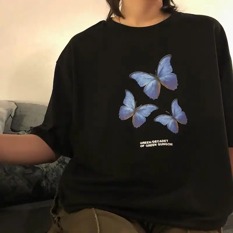 Printed Butterfly T-Shirts Women Loose Causla Short Sleeved T-Shirt Female Korean Fashion Bottoming Shirt Top Summer Tees O-Neck