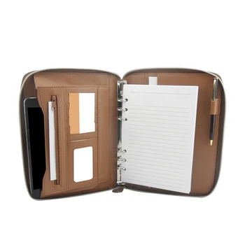

Professional Business Portfolio Briefcase Style Organizer Folder with Handles Notepad-Brown Synthetic Leather