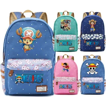 

New Anmie Cartoon One Piece Monkey D Luffy Flowers Dot Boy Girl School bag Women Bagpack Teenagers Canvas Lady Femme Backpack