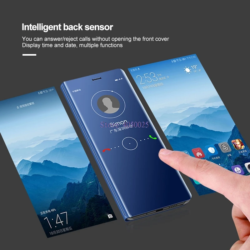 Зеркальный умный чехол для Huawei Nova 3 3E 3i 2i 4 4E P10 P20 P30 Y5 Y6 Y7 Y9 Prime 2018 2019 Honor 8X 8S 8A 8C 8 Lite 7A 7C