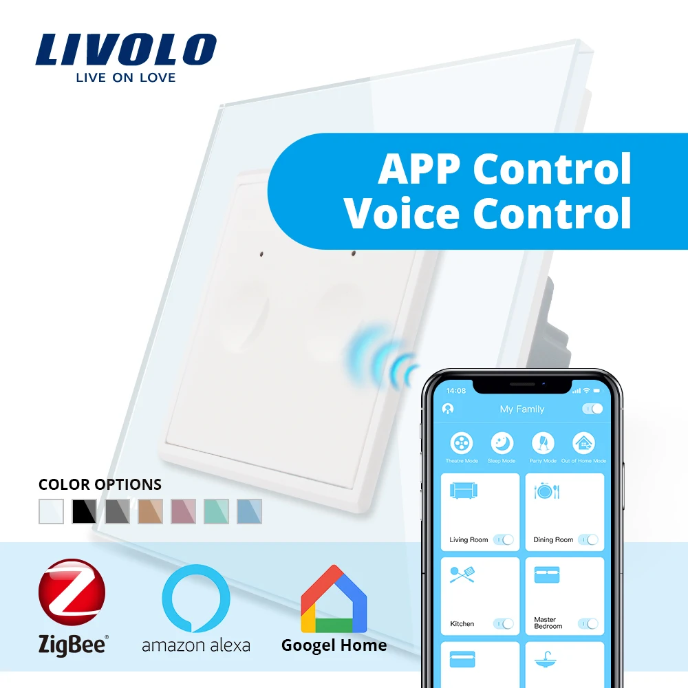 

Livolo EU Standard Zigbee Smart Home Wall Two gangs Touch Switch, Touch WiFi APP Control, google home , Alexa, echo control