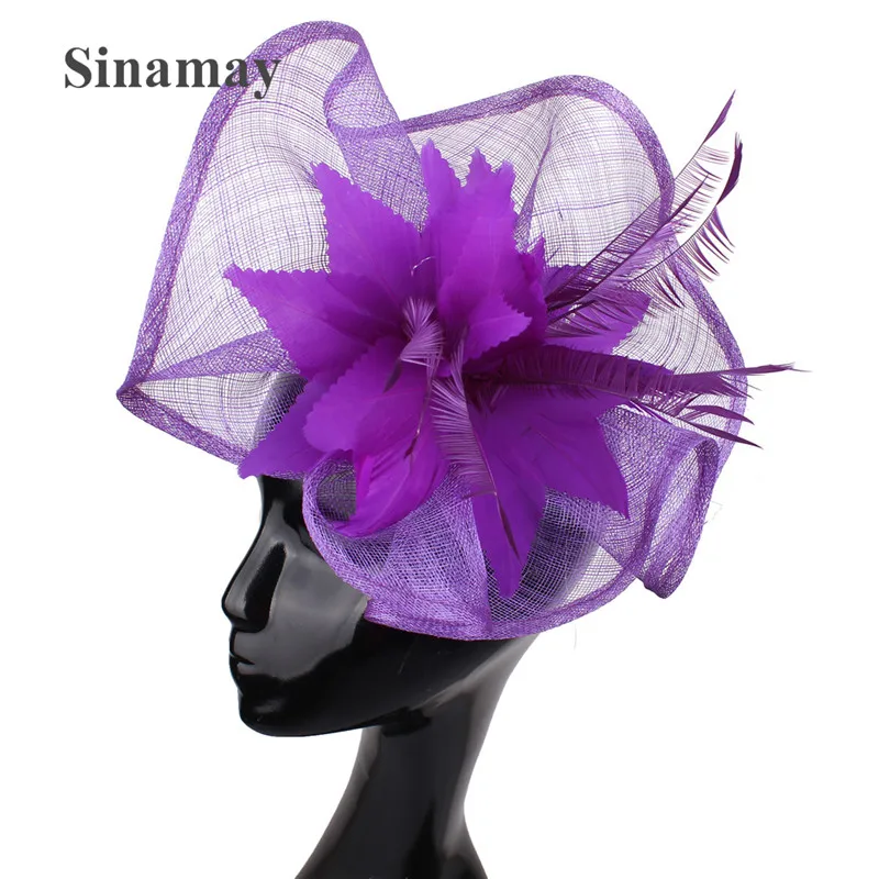 

Gorgeous Women Wedding Church Headwear Sinamay Fascinators Hairpin For Ladies Vintage Feather Cocktail Hair Accessories