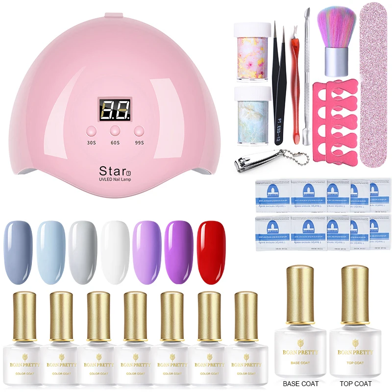 BORN PRETTY набор гелей для ногтей Светодиодная УФ-лампа для ногтей Набор для маникюра Набор 9 шт. 6 мл Комплект гель-лаков для ногтей впитывающийся гель Romver набор инструментов - Цвет: Set1