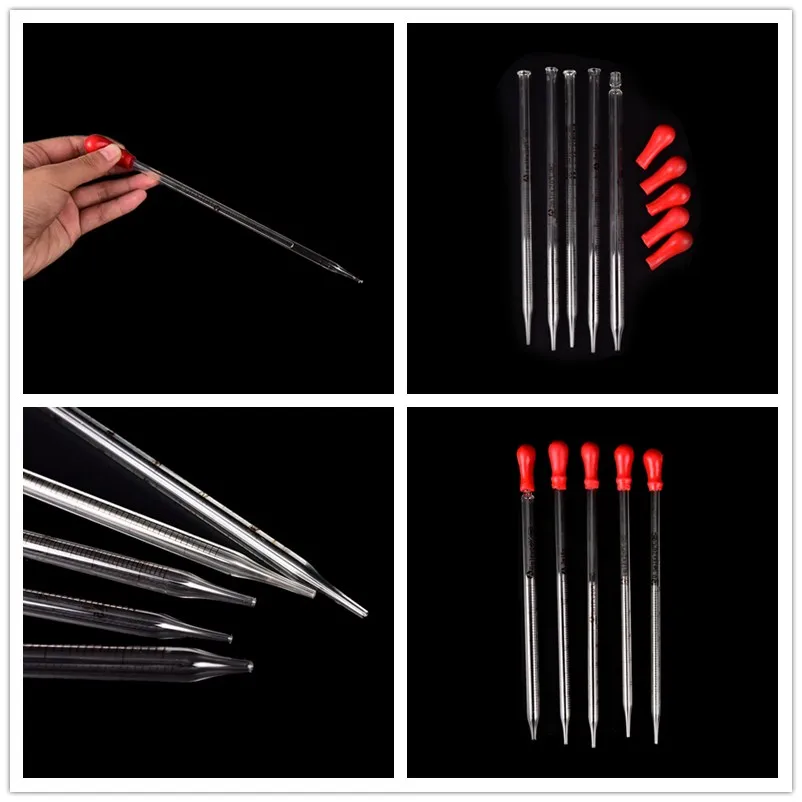 Glass Graduated Pipette with Rubber Bulb Lab Chemistry Dropper Dispensing 0.5ml 1ml 2ml 3ml 5ml 1pcs
