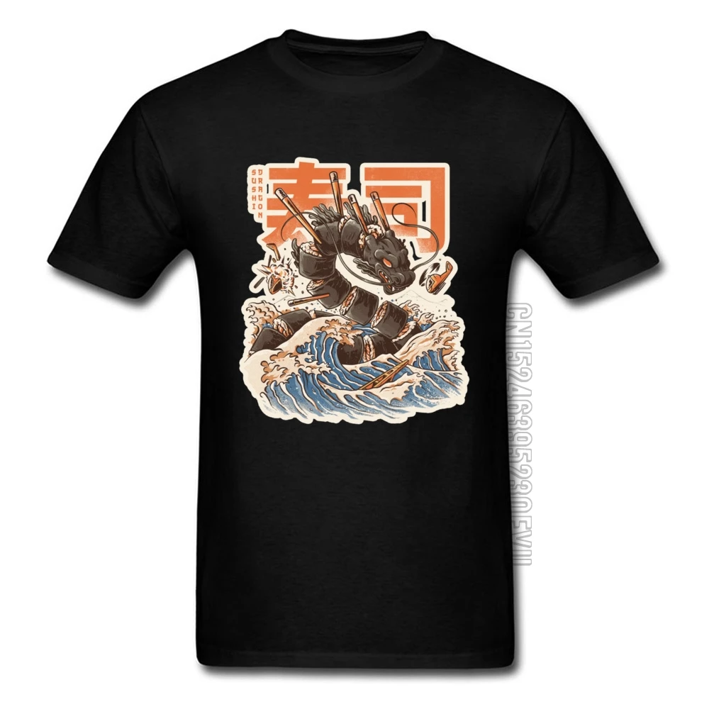 Hokusai Sushi Dragon Wave Забавные футболки для мужчин без названия модные с японским