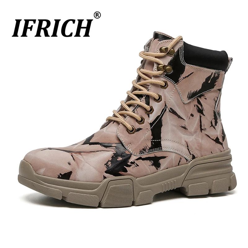 Ifrich/мужские военные ботинки; Роскошные брендовые камуфляжные мужские ботинки; модные мужские рабочие ботинки размера плюс 47; зимние теплые мужские ботинки на меху