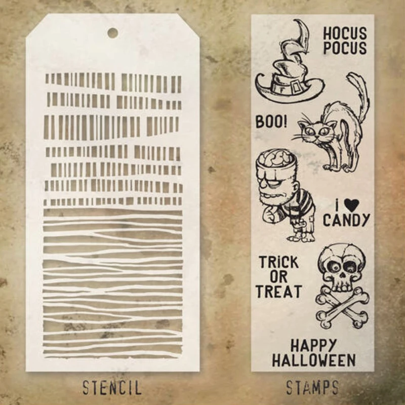 2021 New Halloween Zombie Skeleton Clear Stamp and Stencil Set For Making Crack Greeting Card Scrapbooking No Metal Cutting Dies heart stamps for card making Scrapbooking & Stamps